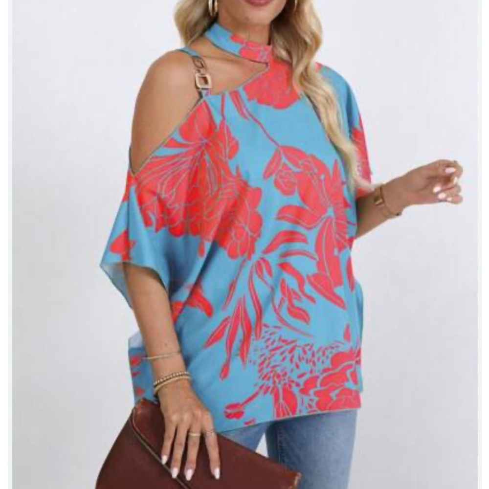 Women SHEIN Tops XL Blue Orange Floral